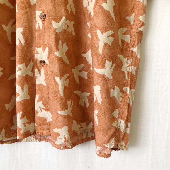 Vintage Mens HUNT CLUB Orange Cream Bird Button Up Cotton Rayon Shirt Size L - Picture 7 of 11